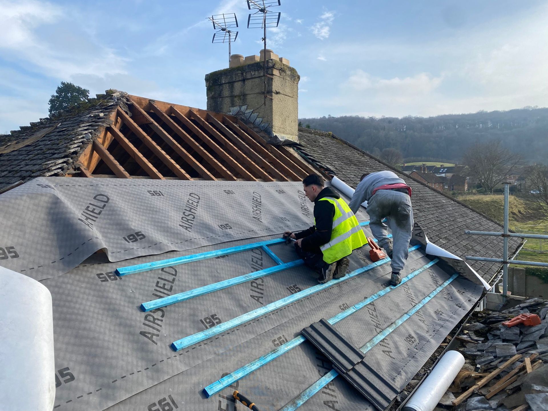 Breathable membrane and treated battens installed during a roof replacement project